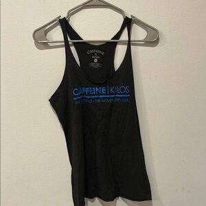 Black Sleeveless Racerback Tank Top with Blue Logo